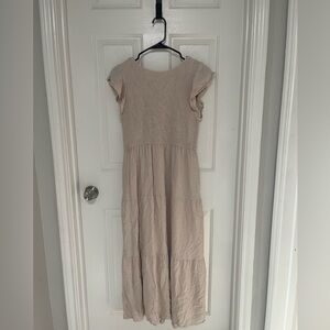 Light Beige Ruffle Sleeve Maxi Dress
